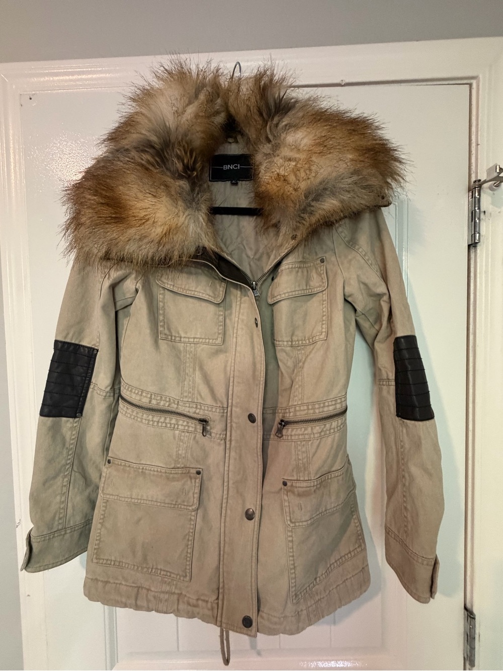 Women's Beige Parka with Faux Fur Hood